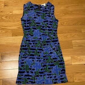 Diane Von Furstenberg Blue and Green Patterned Dress NWOT